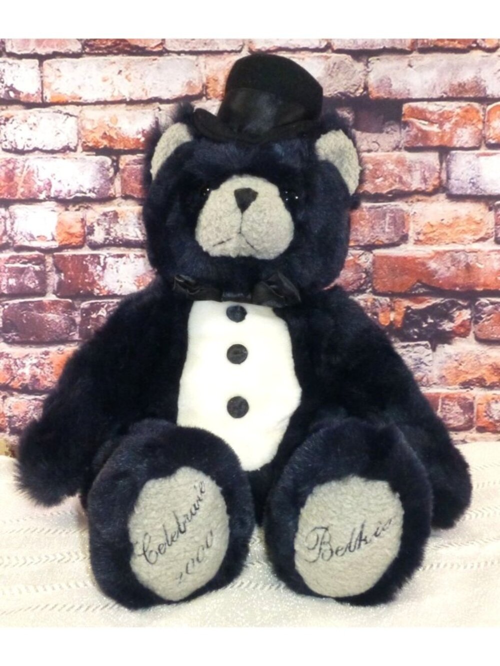Y2K Celebrate‎ 2000 Belkie Bear Plush With Top Hat & Bow Tie NWT